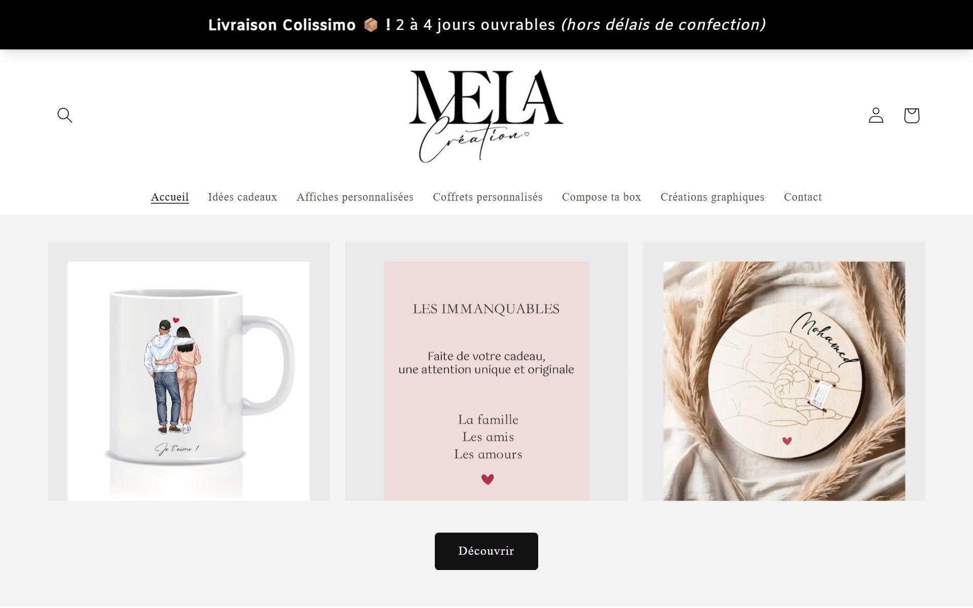 Boutique en ligne Mela Création, cadeaux personnalisés, réalisée par AY-ES